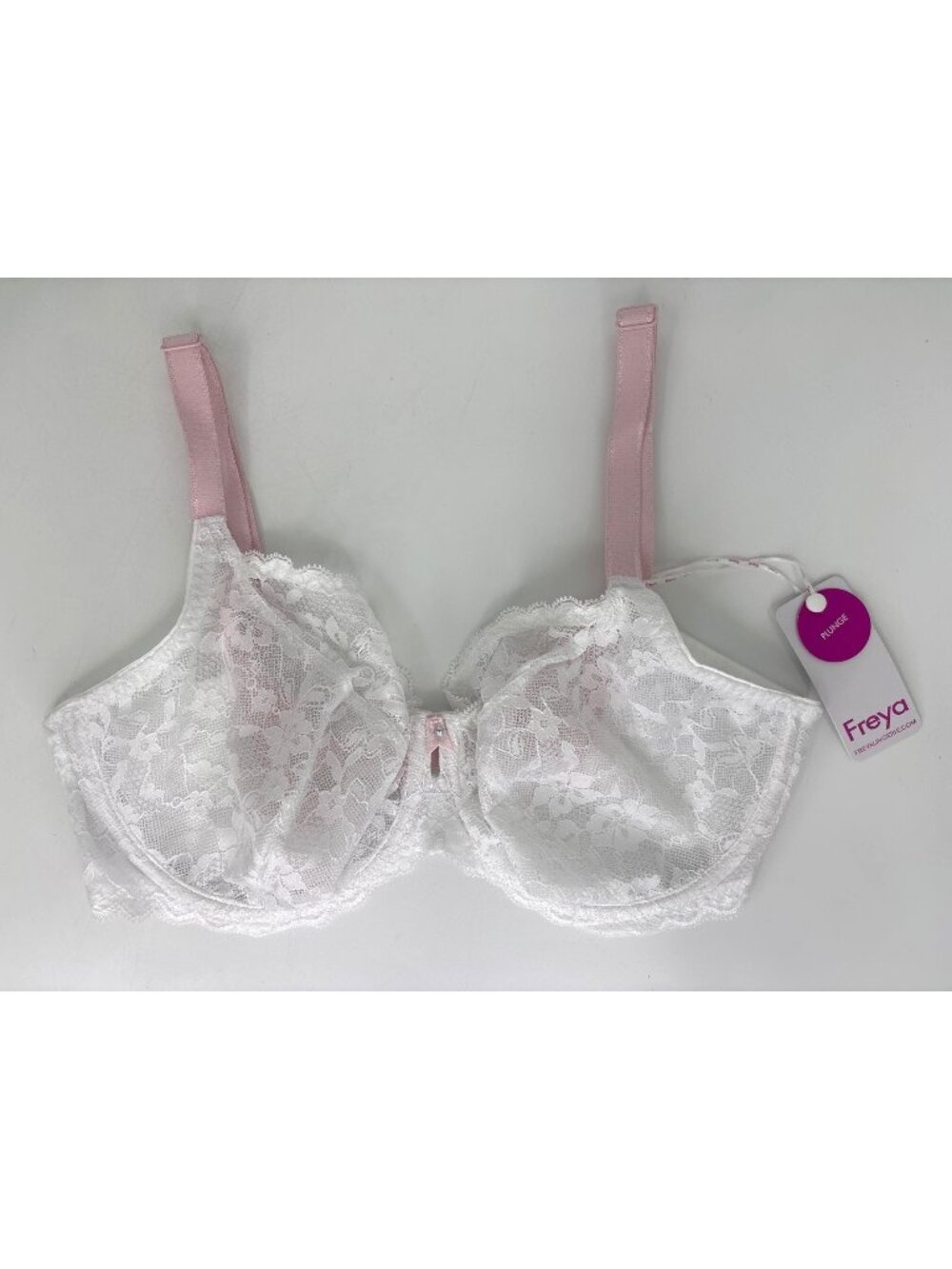 Freya Offbeat Plunge Lace Underwire side Support Bra Bra White Pink Size 34G NEW